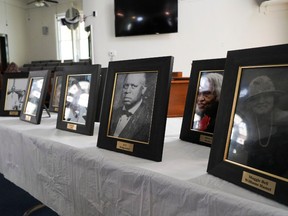 A tribute to the members of Vernon AME Church that survived the massacre but is now deceased on display during Sunday service for the 100 year anniversary of the 1921 Tulsa Massacre in Tulsa, Oklahoma, U.S., May 30, 2021 REUTERS/Lawrence Bryant