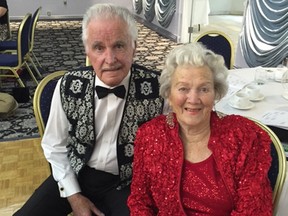 Keen ballroom dancers George Dettling and wife Elizabeth, both 98, at an Arthur Murray dance party. The couple say they often find themselves dancing in the kitchen. The couple met at a Victory party in Amsterdam after the Nazi surrender in May 1945. They both left their blind date partners to be together.