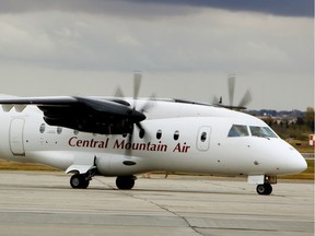 A Central Mountain Air Dornier 328 taxis along a runway at the Edmonton International Airport (EIA) on Tuesday Oct, 2, 2013.