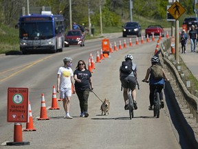 The shared pathway on Victoria Park Road was busy on Saturday May 22, 2021 as Edmontonians came out of COVID-19 isolation to enjoy the sunshine and 18C degree temperatures. (Photo by Larry Wong/Postmedia)
