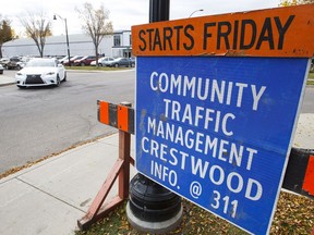 A traffic management sign is seen in Crestwood. File photo.