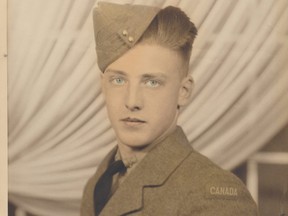 Ray Lewis, now 96, in the uniform he wore after joining the Canadian army aged 17 to fight in the Second World War. He was sent to fight in Italy in 1944 as the driver of a vehicle carrying a Bren-gun and an anti-tank weapon. He went on to join Canadian troops who liberated Holland on May 4, 1945.