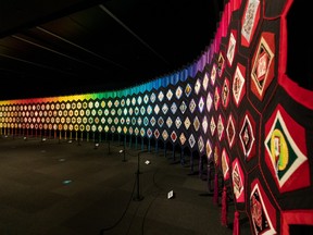 The Quilt of Belonging exhibit is seen in the feature gallery at the Royal Alberta Museum on its first day of re-opening in Edmonton, on Wednesday, June 16, 2021. The museum is open under Stage 2 with COVID-19 protocols in place. Photo by Ian Kucerak