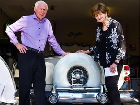 Stony Plain entrepreneur Gerry Levasseur and his wife Helga with the 1953 Buick convertible their daughter Lisa and son Gerard gave him as an 88th birthday present. Gerry owned a similar vehicle when he was 20. The couple have just celebrated their 55th wedding anniversary.