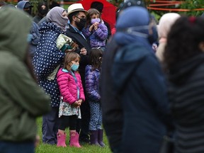 A group prayer for the four members of the Afzaal family who were struck and killed by pickup truck while walking in London, Ont., was held on the Alberta legislature grounds in Edmonton, Wednesday, June 9, 2021.