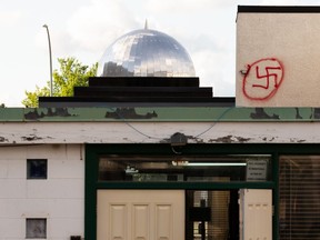 The Edmonton Police Service is investigating after a swastika was discovered spray painted on the Al-Hadi mosque in Edmonton on Tuesday, June 15, 2021. The national Ahmadiyya Muslim Jama'at has condemned the painting of the hateful symbol on the Edmonton mosque.