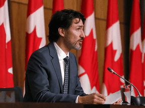Prime Minister Justin Trudeau speaks during a news conference in Ottawa, April 16, 2021.