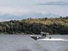 A boat drives across Lake Joseph, photographed September 26, 2019, near where a collision involving Linda and Kevin O'Leary occurred.