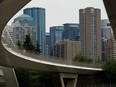 Downtown Edmonton is framed by the Walterdale Bridge on Tuesday June 15, 2021.