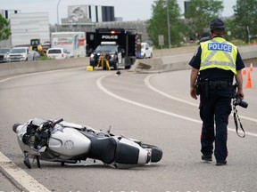Edmonton police were investigating a motorcycle fatality on Yellowhead Trail just west of Fort Road in Edmonton on Wednesday June 9, 2021.