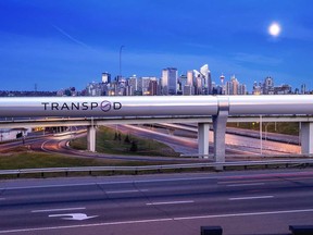 Artist's conception of a proposed hyperloop between Calgary (shown) and Edmonton.