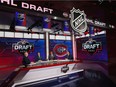 SECAUCUS, NEW JERSEY - JULY 23: With the 31st pick in the 2021 NHL Entry Draft, the Montreal Canadiens select Logan Mailloux during the first round of the 2021 NHL Entry Draft at the NHL Network studios on July 23, 2021 in Secaucus, New Jersey.