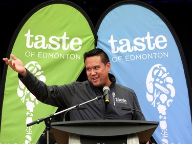 Miles Quon, owner of The Lingnan and Events Edmonton Board President, takes part in the opening ceremony for Taste of Edmonton, in Sir Winston Churchill Square Thursday July 22, 2021. Taste of Edmonton runs from July 22 to August 1.