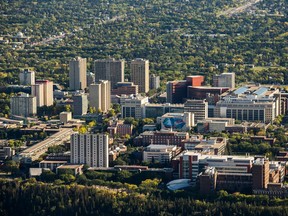 An aerial view of the University of Alberta in Edmonton.