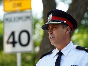 Edmonton Police Service Inspector Keith Johnson at media conference in Edmonton on Friday July 9, 2021. The speed limit on residential streets in the city will drop from 50 km./hour to 40 km./hour on Friday August 6, 2021.