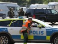 A police vehicle is seen at Hallby Prison, outside Eskilstuna, Sweden, on July 21, 2021.