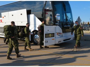 1st Battalion, Princess Patricia's Canadian Light Infantry soldiers prepare to depart 3rd Canadian Division Support Base Edmonton en route to Vernon, B.C., on July 23, 2021. The Canadian Armed Forces is deploying land forces to support local and provincial authorities in response to the emergency wildfire situation.