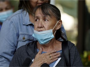 Donna McLeod, mother of Cindy Gladue, leaves the Edmonton courthhouse on Tuesday, July 27, 2021, after the sentencing of Bradley Barton for the deadly sex assault of Cindy Gladue at the Yellowhead Inn in Edmonton in 2011. The Ontario trucker was sentenced to 12 and a half years in prison.