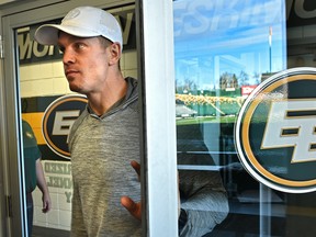 Quarterback Trevor Harris enters the players lounge at Commonwealth Stadium in this file photo from Nov. 18, 2019, after playing in their most recent game.