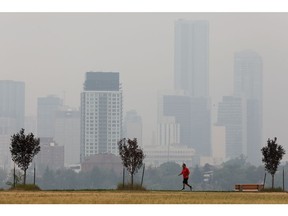 air, quality, warning



Downtown Edmonton is obscured by wildfire smoke from British Columbia, as a jogger make their way through Forest Heights Park, in Edmonton Saturday July 17, 2021. Photo by David Bloom