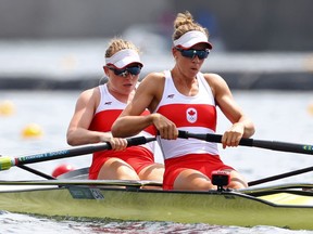 Tokyo 2020 Olympics - Rowing - Women's Pair - Final A - Sea Forest Waterway, Tokyo, Japan - July 29, 2021. Caileigh Filmer of Canada and Hillary Janssens of Canada in action REUTERS/Leah Millis