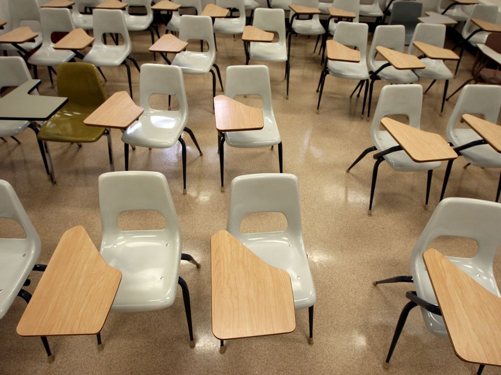  Empty classroom at the University of Alberta.