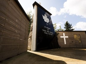 The Norwood Legion cenotaph has been vandalized with brass plaques being stolen, and surfaces defaced. Taken on Tuesday, Aug. 24, 2021 in Edmonton. Greg Southam-Postmedia