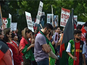 People protesting the Taliban retaking Afghanistan after the planned withdrawal of U.S. and allied forces, outside the Alberta Legislature in Edmonton, August 28, 2021. Ed Kaiser/Postmedia