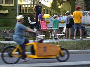 Charlotte Sameoto, 8 and her brother Marshall, 4, along with their parents have been doing the Lemonade Stand Day for four years in Edmonton, August 29, 2021. Ed Kaiser/Postmedia