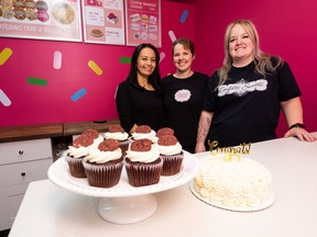 From left, Marilou Honrado, with Cloud Cakes by Auntie Lou, and Andrea Brousseau and Danielle Power, with Confetti Sweets are appearing on the Food Network show The Big Bake.