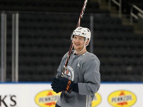 Defenceman Dimitri Samorukov takes part in Edmonton Oilers rookie camp at Rogers Place in Edmonton on Wednesday, Sept. 18, 2019.