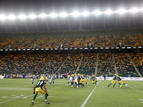 The Edmonton Elks battles the Winnipeg Blue Bombers during first half CFL action at Commonwealth Stadium, in Edmonton Saturday Sept. 18, 2021.