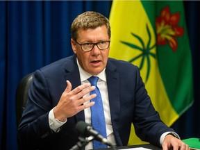 Premier Scott Moe speaks at a press conference to provide an update on COVID-19 measures in the province. Photo taken in Saskatoon, SK on Friday, September 10, 2021.