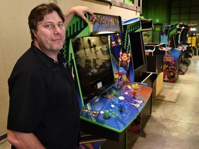 Casey Browning, owner of Retro Active Arcade, at the assembly line on Sept. 2, 2021, has seen as high as a 200 per cent increase in sales for the last 13 months of the pandemic in Edmonton.