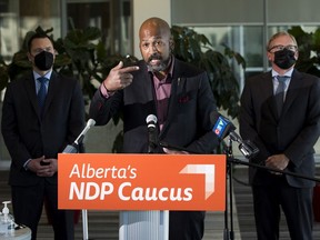 David Shepherd, NDP critic for health, is shown at a press conference in September in Edmonton.