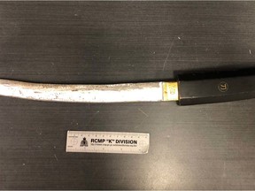 A knife recovered from the scene of an officer-involved shooting in Red Deer on Sept. 21 that sent a 29-year-old man to hospital for treatment of non-life threatening injuries.