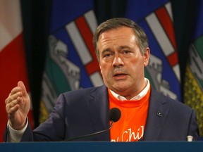 Premier Jason Kenney provides an update on COVID-19 and the ongoing work to protect public health at the McDougall Centre in Calgary on Thursday, Sept. 30, 2021.