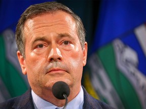 Alberta Premier Jason Kenney during a news conference regarding the surging COVID cases in the province in Calgary on Sept. 15, 2021.