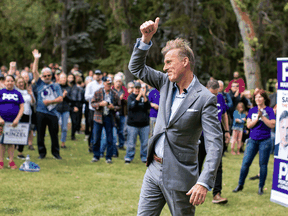 Maxime Bernier speaks to supporters at a People’s Party of Canada rally in Edmonton on Sept. 11, 2021. Bernier said the party's rise in popularity is "not only about COVID-19."