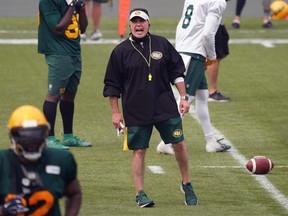 Edmonton Elks head coach Jaime Elizondo shouts instructions during training camp in Edmonton on Thursday July 15, 2021.