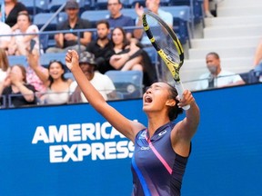 Leylah Fernandez wins against Elina Svitolina at the 2021 U.S. Open tennis tournament at USTA Billie Jean King National Tennis Center. Photo by Robert Deutsch-USA TODAY Sports