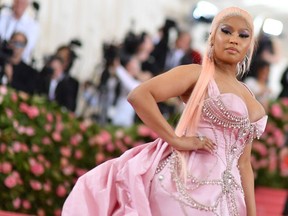 In this file photo US rapper Nicki Minaj arrives for the 2019 Met Gala at the Metropolitan Museum of Art on May 6, 2019, in New York.
