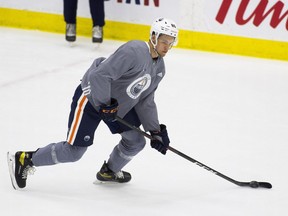 Philip Broberg skates at the Edmonton Oiler rookie camp on Thursday, Sept. 16, 2021 in Edmonton.