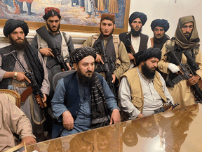 Taliban fighters take control of Afghan presidential palace after the Afghan President Ashraf Ghani fled the country, in Kabul, Afghanistan, Aug. 15, 2021. At this point, no country has recognized the country's Talban officially as rulers of the country.
