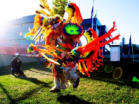 Darrell Brertton Jr. dances during an outdoor event hosted by the Edmonton Public Schools honouring the National Day for Truth and Reconciliation on Wednesday, Sept. 29, 2021 in Edmonton.  Greg Southam-Postmedia