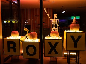 A Halloween display is seen in the entrance of the new Roxy Theatre on 124 Street in Edmonton, on Thursday, Oct. 28, 2021. Photo by Ian Kucerak