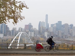 Smoke hangs over the downtown core as smoke drifts in from fires in northern Saskatechewan on Tuesday, Oct. 5, 2021 in Edmonton.   Greg Southam-Postmedia