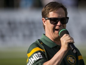 Former Edmonton Elks locker-room attendant, the late, great Joey Moss, sings the national anthem before a game against the Ottawa Redblacks at Commonwealth Stadium in Edmonton on July 9, 2015.