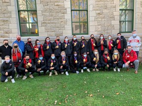 Members of the Canadian women's national soccer team pose with their gold medals in Ottawa on Oct. 20, 2021. Canada plays New Zealand at TD Place in Ottawa on Saturday, Oct. 23, 2021.