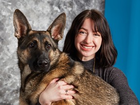 Edmonton writer Shelby Carleton and dog Commander, named for a video game hero. Carleton started working for Sledgehammer Games in March to help write the latest Call of Duty game, Call of Duty: Vanguard, which is slated for release Nov. 5. Commander will move to California with Carleton next year.